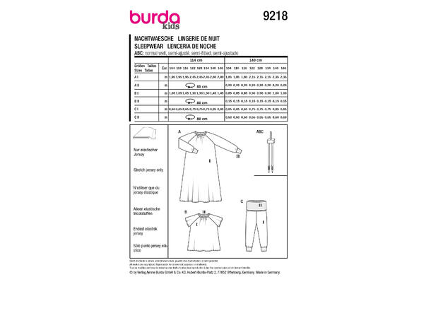 Burda 9218 - Nattøy til barn.