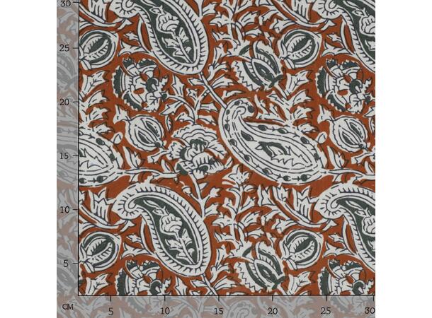 Blokktrykk, bomull Cognac, paisley 