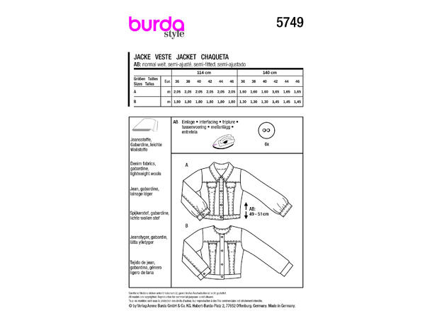 Burda 5749 - Jakke.