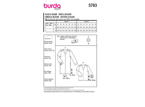 Burda 5783 - Kjole og bluse.