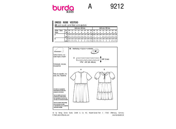 Burda 9212 - Kjole til barn.