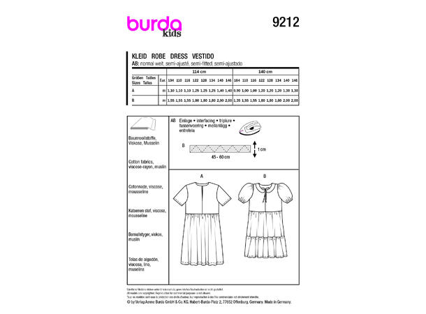 Burda 9212 - Kjole til barn.