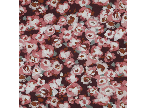 Viskose poplin Blomster - BORDEAUX 