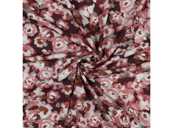 Viskose poplin Blomster - BORDEAUX