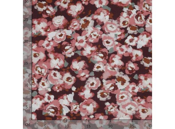 Viskose poplin Blomster - BORDEAUX