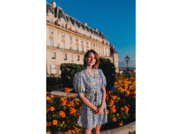 Blokktrykk, bomull Blå med blomster 