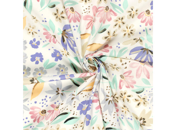 Bomull Sateng Flowers white