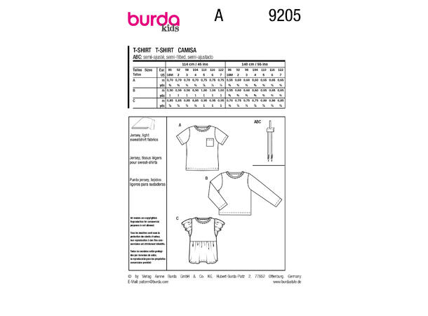 Burda 9205 - Topp til barn.