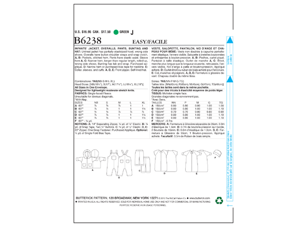 Butterick 6238- Klespakke til baby