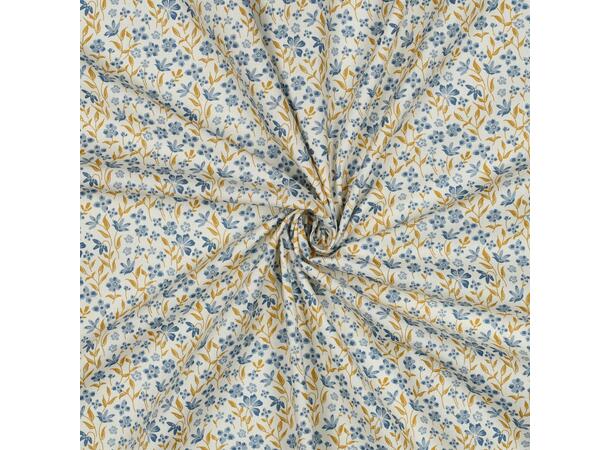 Poplin, blomster Blomster i blå og oker 