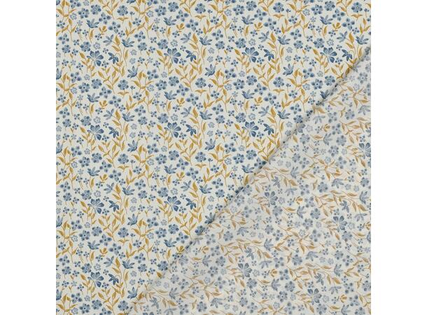 Poplin, blomster Blomster i blå og oker 