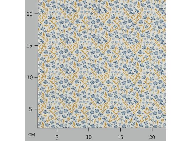 Poplin, blomster Blomster i blå og oker 
