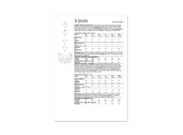 Vogue 2038 - Bikini og sarongskjørt.