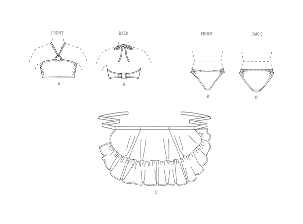 Vogue 2038 - Bikini og sarongskjørt.