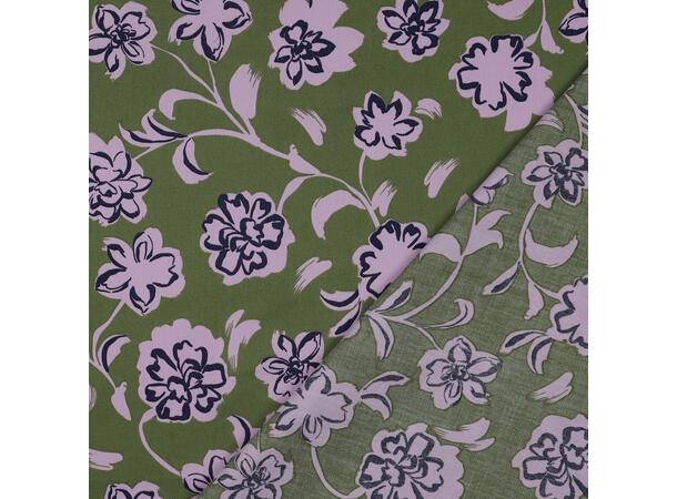 Bomull Sateng Blomster - Khaki 