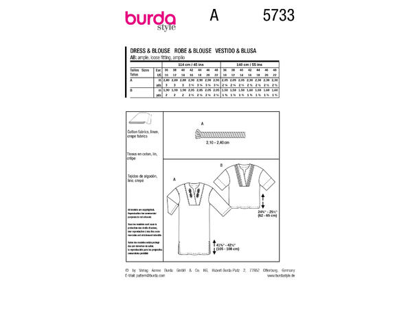 Burda 5733 - Kjole og bluse.