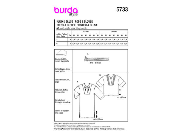 Burda 5733 - Kjole og bluse.