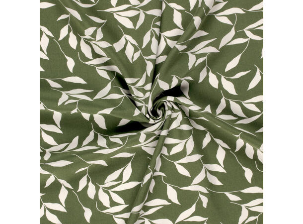 Viskose Poplin Printed leaves, khaki green