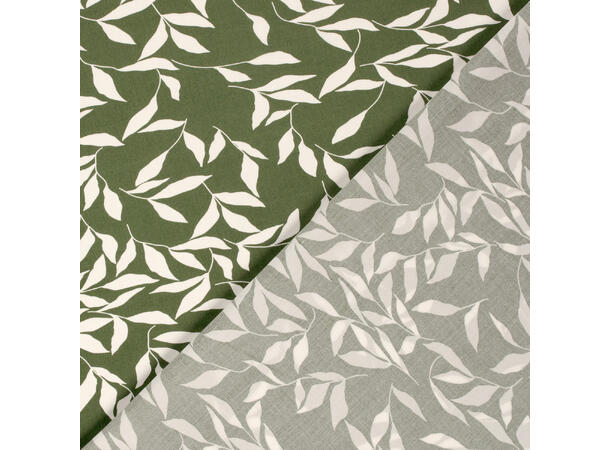 Viskose Poplin Printed leaves, khaki green