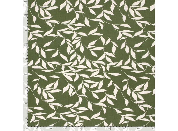Viskose Poplin Printed leaves, khaki green