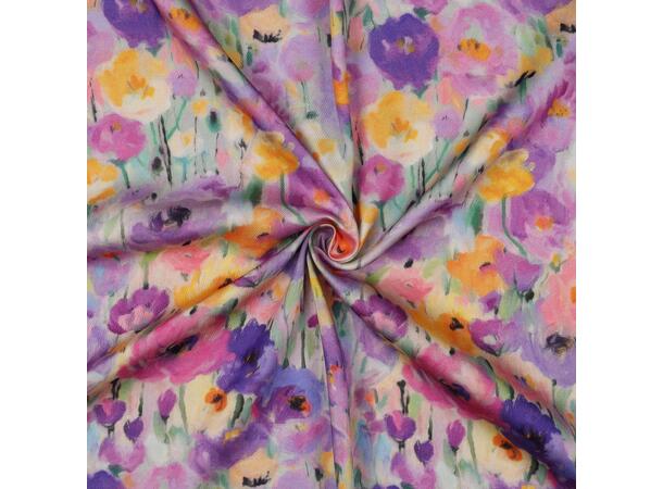 Viskose sateng Blomster lavendel 