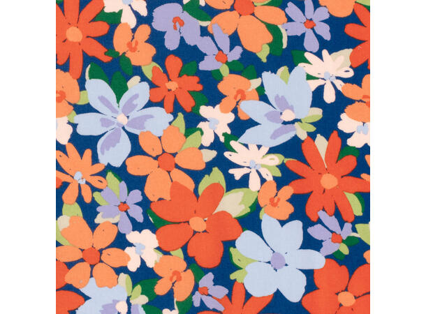 Bomull sateng Flowers Cobolt