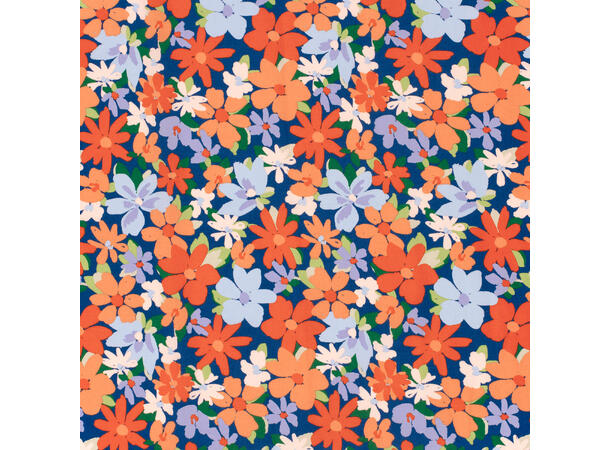 Bomull sateng Flowers Cobolt