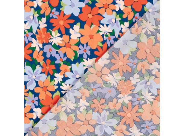 Bomull sateng Flowers Cobolt
