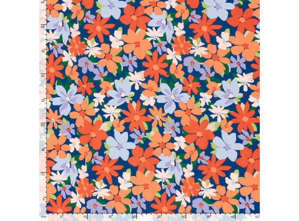 Bomull sateng Flowers Cobolt