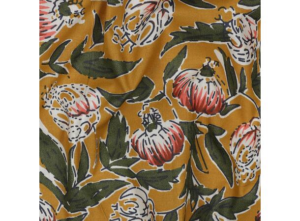 Blokktrykk, bomull Oker med blomster 