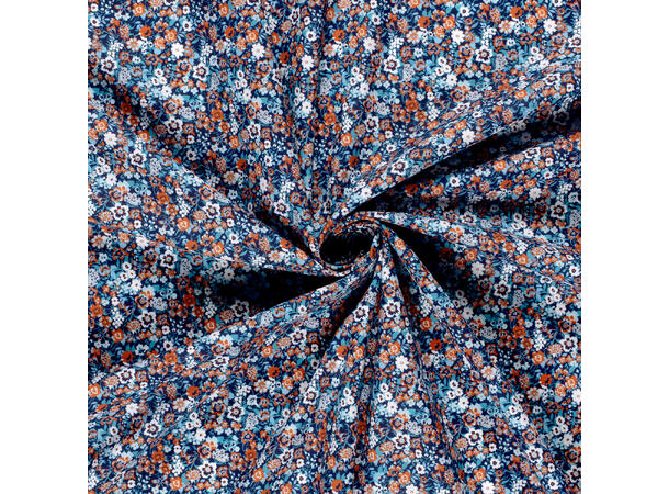 Bomull Poplin Blomster Navy