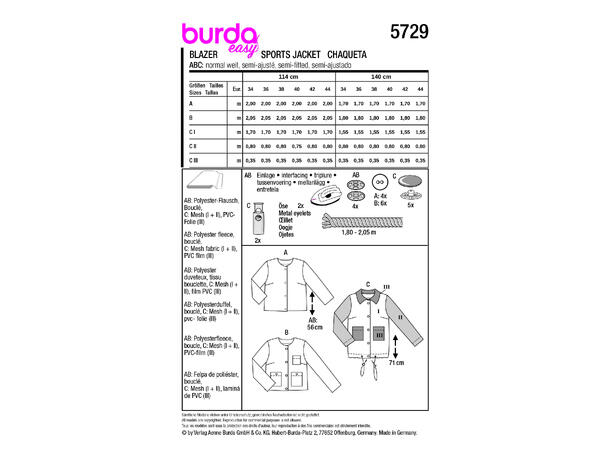 Burda 5729 - Jakke.