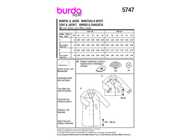 Burda 5747 - Jakke og kåpe.