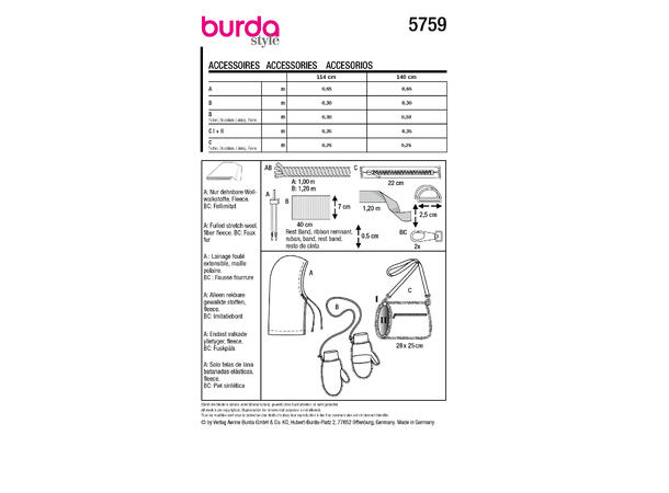 Burda 5759 - Balaclava, votter og muffe.