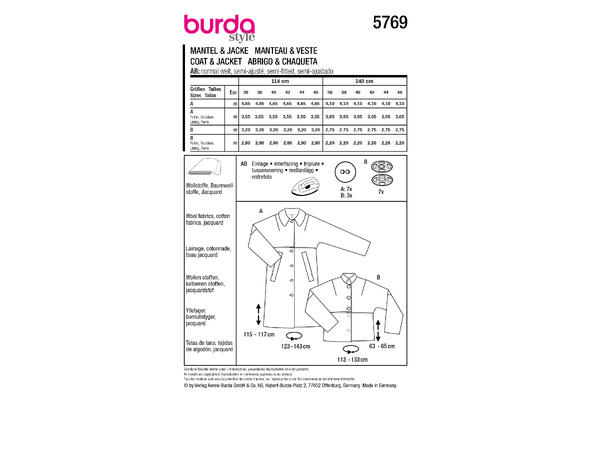 Burda 5769 - Kåpe og jakke.