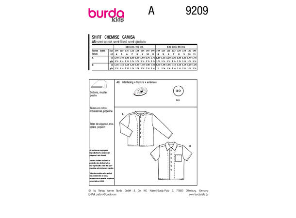 Burda 9209 - Skjorte til barn.