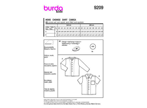 Burda 9209 - Skjorte til barn.