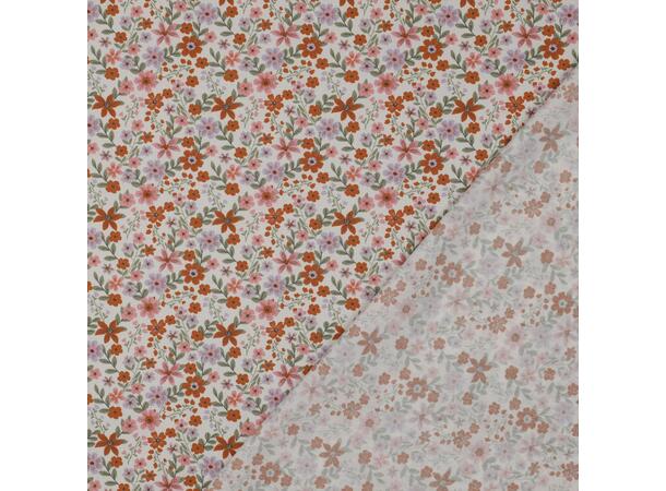 Poplin, blomster Blomster i rosa og rust på hvit bunn 