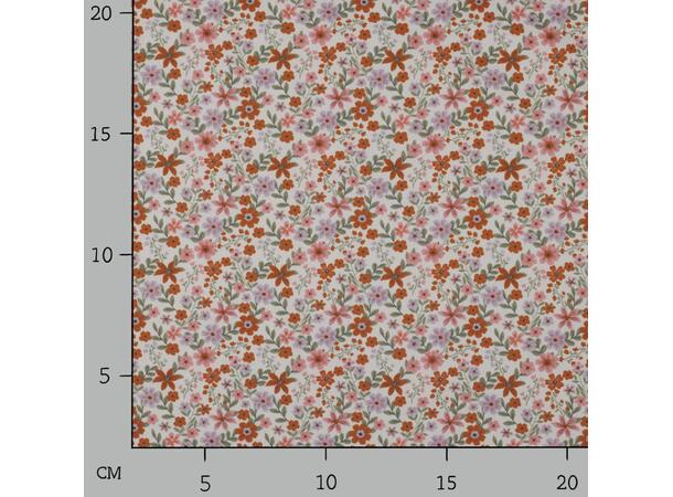 Poplin, blomster Blomster i rosa og rust på hvit bunn 