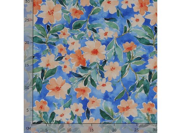 Viskose Blomster - Blå 