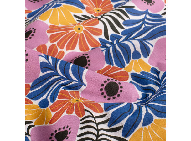 Bomull Poplin Blomster Kobolt