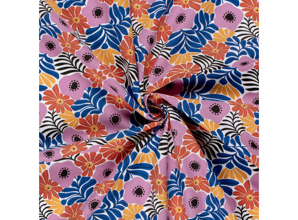 Bomull Poplin Blomster Kobolt
