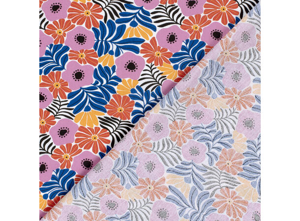 Bomull Poplin Blomster Kobolt