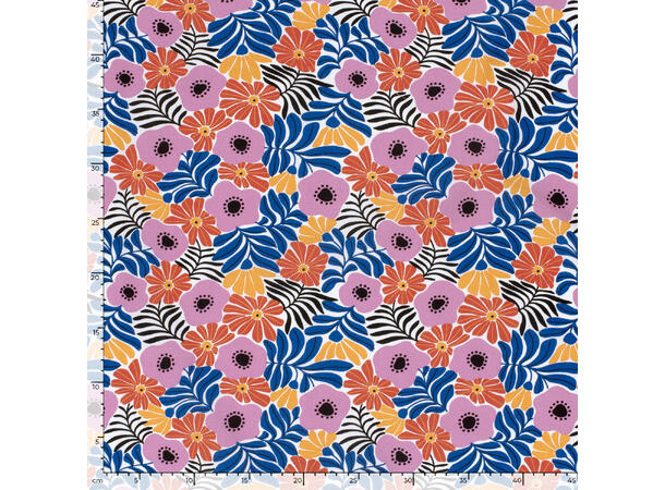 Bomull Poplin Blomster Kobolt