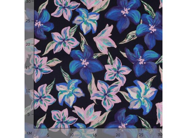 Bomull Sateng Blomster - marine 