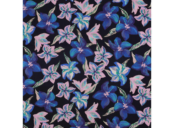 Bomull Sateng Blomster - marine 