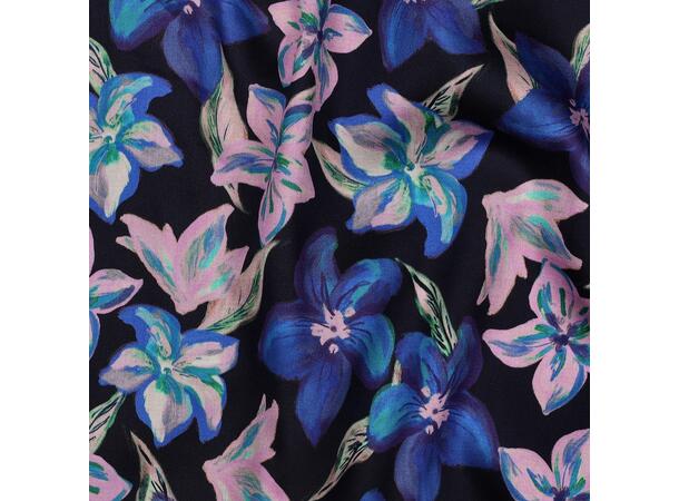 Bomull Sateng Blomster - marine 