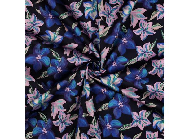 Bomull Sateng Blomster - marine 