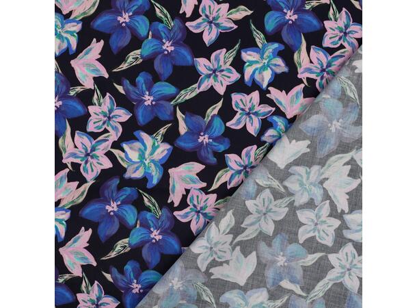 Bomull Sateng Blomster - marine 