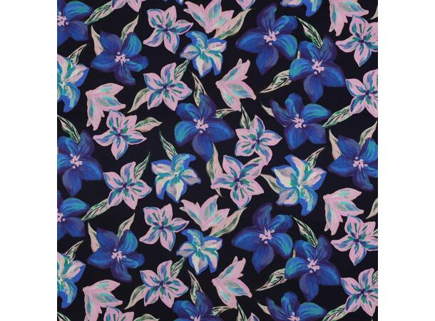 Bomull Sateng Blomster - marine 